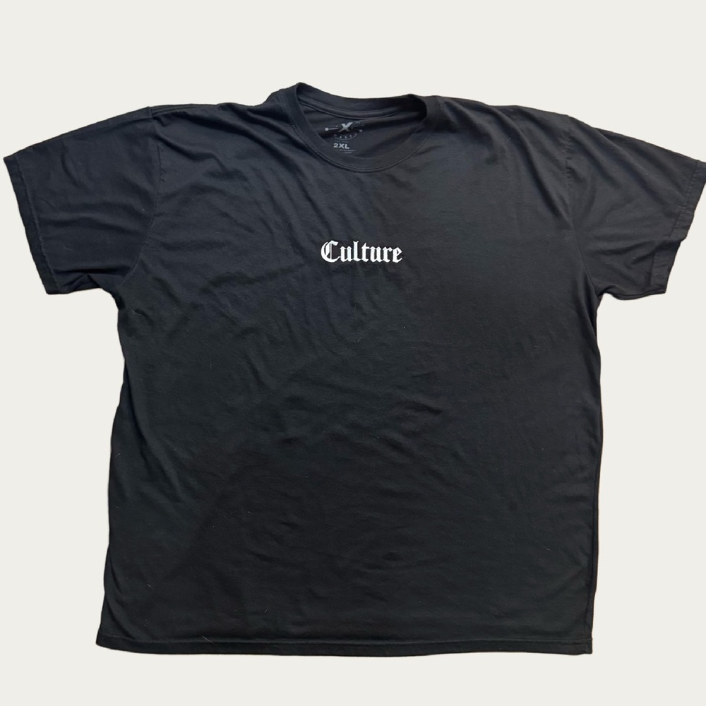 East West Black Culture 100% cotton tee with white gothic letters print